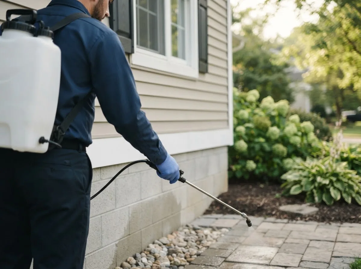 Pest control technician inspecting a home in Amberson, PA